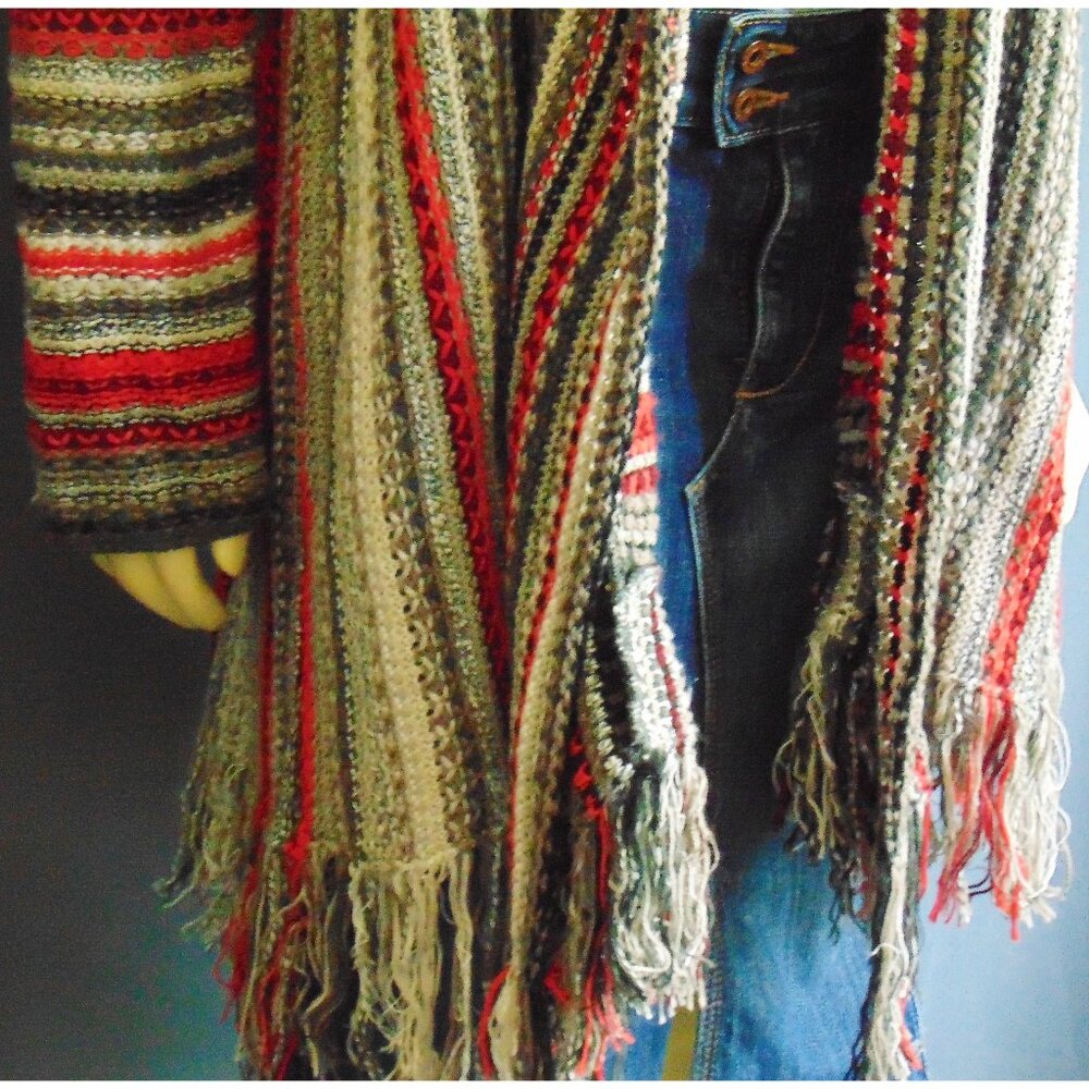 Zozo Red Gray Striped Cotton Blend Long Fringed Cardigan 1X - Picture 4 of 12